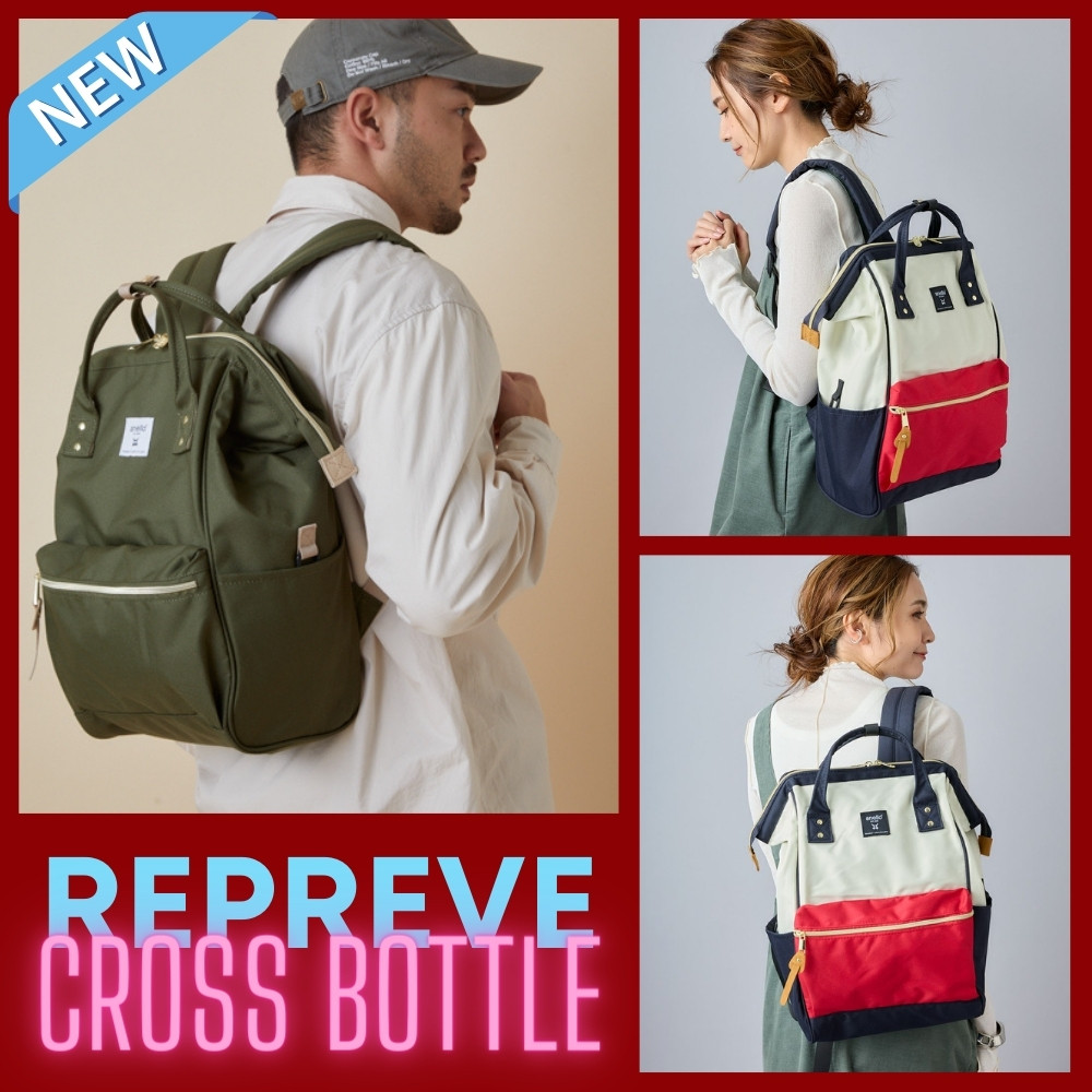 ♞,♘,♙[รุ่นผ้าใหม่ล่าสุด มีป้ายกันปลอม] กระเป๋าเป้ กันน้ำ anello REPREVE CROSS BOTTLE CANVAS gc