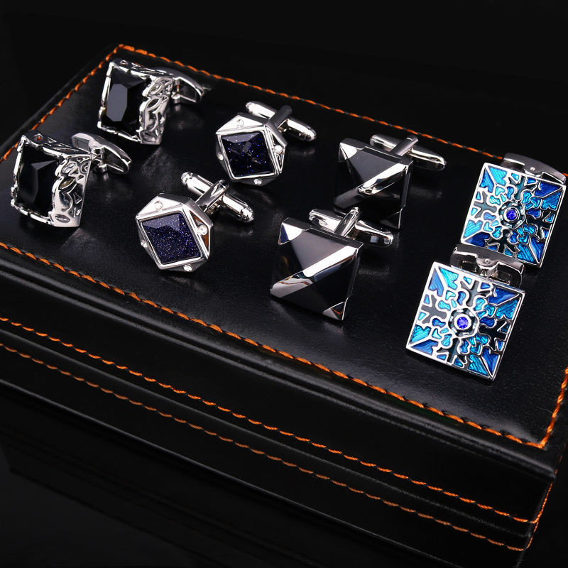 กล่องของขวัญสี่ชิ้น Cufflink Tie Jacket Set Gold Silver Cufflink Cuff Pin Tie Clip French Shirt