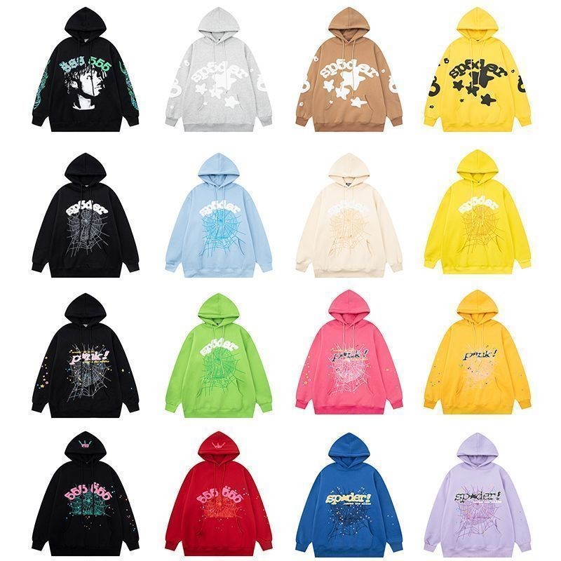 Young Thug Spider Web Foam Printing Sp5der5555555 หลวมคลุมด้วยผ้าตุ๊กตาเสื้อกันหนาวกางเกงสูทผู้ชาย