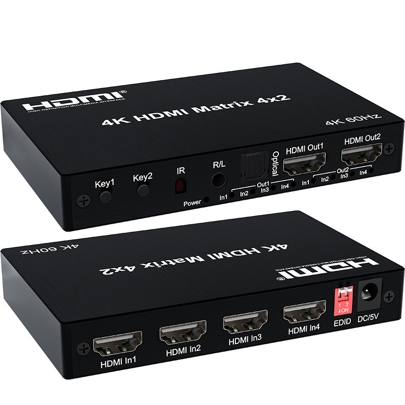 4x2 HDMI Matrix 4K 60Hz HDMI 2.0 Matrix Switcher 2x4 4x2 พร้อมตัวแยกสวิตช์เสียง HDR HDMI สําหรับ PC PS5 HDTV HDCP2.2