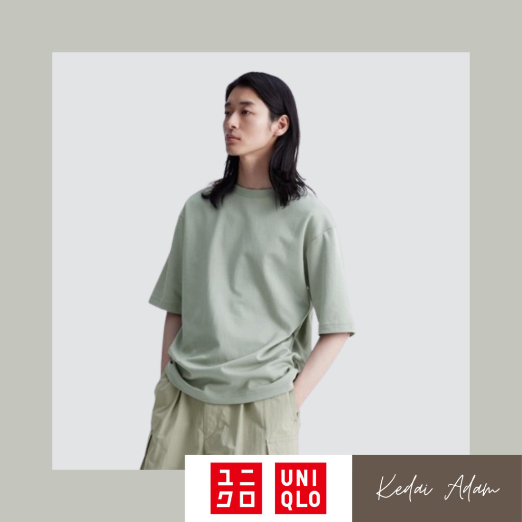 Uniqlo U AIRism เสื้อยืดคอกลม แขนห้าส่วน ผ้าฝ้าย โอเวอร์ไซซ์ ไซซ์ S, M, L, XL โดย Uniqlo, Personal S