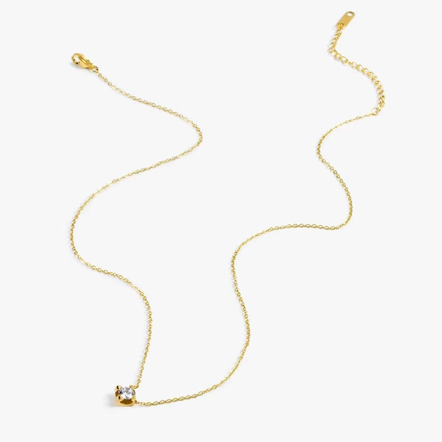 สแตนเลส Minimalist สร้อยคอเพชรเดี่ยวสําหรับผู้หญิง Non Tarnish 18K Gold Plated คุณภาพสูง Minimalist แฟชั่นเครื่องประดับ - รูปที่ 5