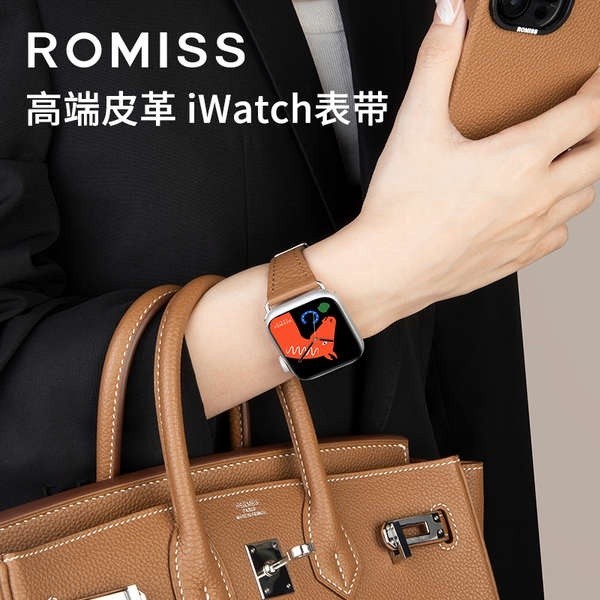 R ROMISS สายนาฬิกาข้อมือหนังวัวแท้ แบบบาง พรีเมี่ยม สําหรับ Apple watch iwatch9 applewatch8 s8 watc