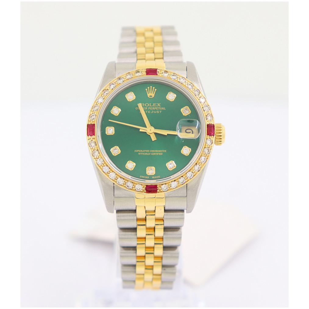 Rolex [ใหม่] นาฬิกาผู้หญิง Rolex Diary Type 18K Gold-Steel ด้านหลังเพชรนาฬิกากลไกอัตโนมัติผู้หญิง