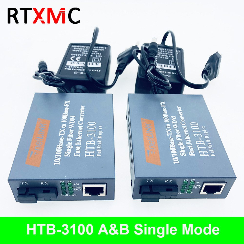 1 คู ่ HTB-3100 Optical Fiber Media Converter Fiber Transceiver ตัวแปลงไฟเบอร ์ เดี ่ ยว 25km SC 10/100M Singlemode Single Fiber