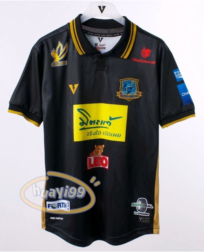 เสื้อกีฬาแขนสั้น ลายทีมชาติฟุตบอล Pattaya United Thailand 2023-24 ชุดเหย้า สีดํา