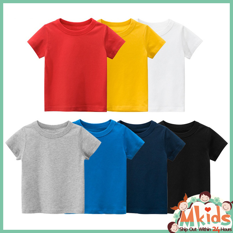 [MKIDS Fashion] เสื ้ อยืดสําหรับเด ็ กผู ้ ชายผ ้ าฝ ้ ายแท ้ คอกลมแขนสั ้ นฤดู