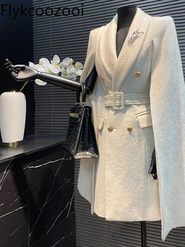❥ แฟชั่นสีขาวขนสัตว์ Cape Coat 2024 ฤดูหนาวสไตล์ใหม่ Noble T