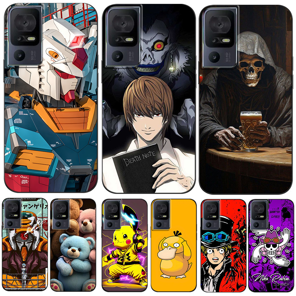 สําหรับ TCL 40SE กรณีกลับโทรศัพท์ป้องกันซิลิโคนนุ่มสีดํา Tpu luffy น่ารักอะนิเมะการ์ตูน
