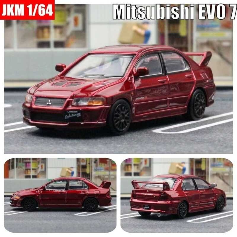 JKM 1/64 Mitsubishi EVO 7 โลหะผสมกีฬารถ Diecast ยานพาหนะรุ่น Shock-absorbing จําลองของสะสมของเล่น