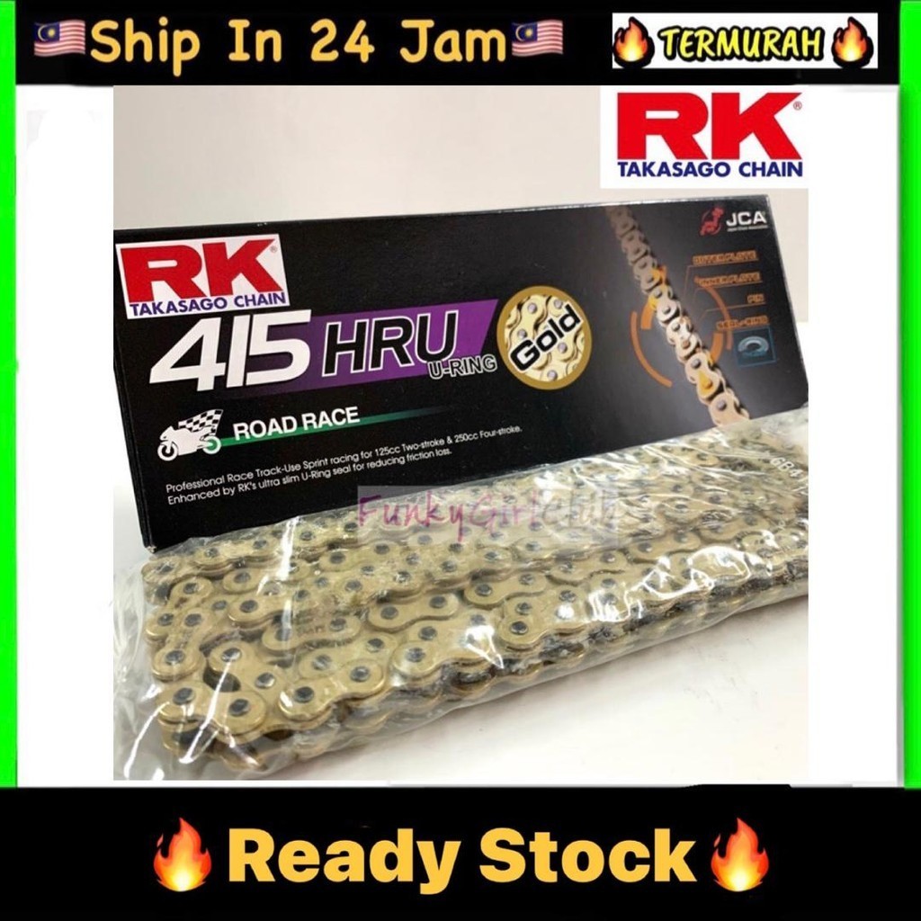 RK โซ่ทาคาซาโก HRU (U-RING) 415-130L 415 130 Rantai Emas Gold Chain RK JAPAN Racing Y16 Y15 RS150 RS