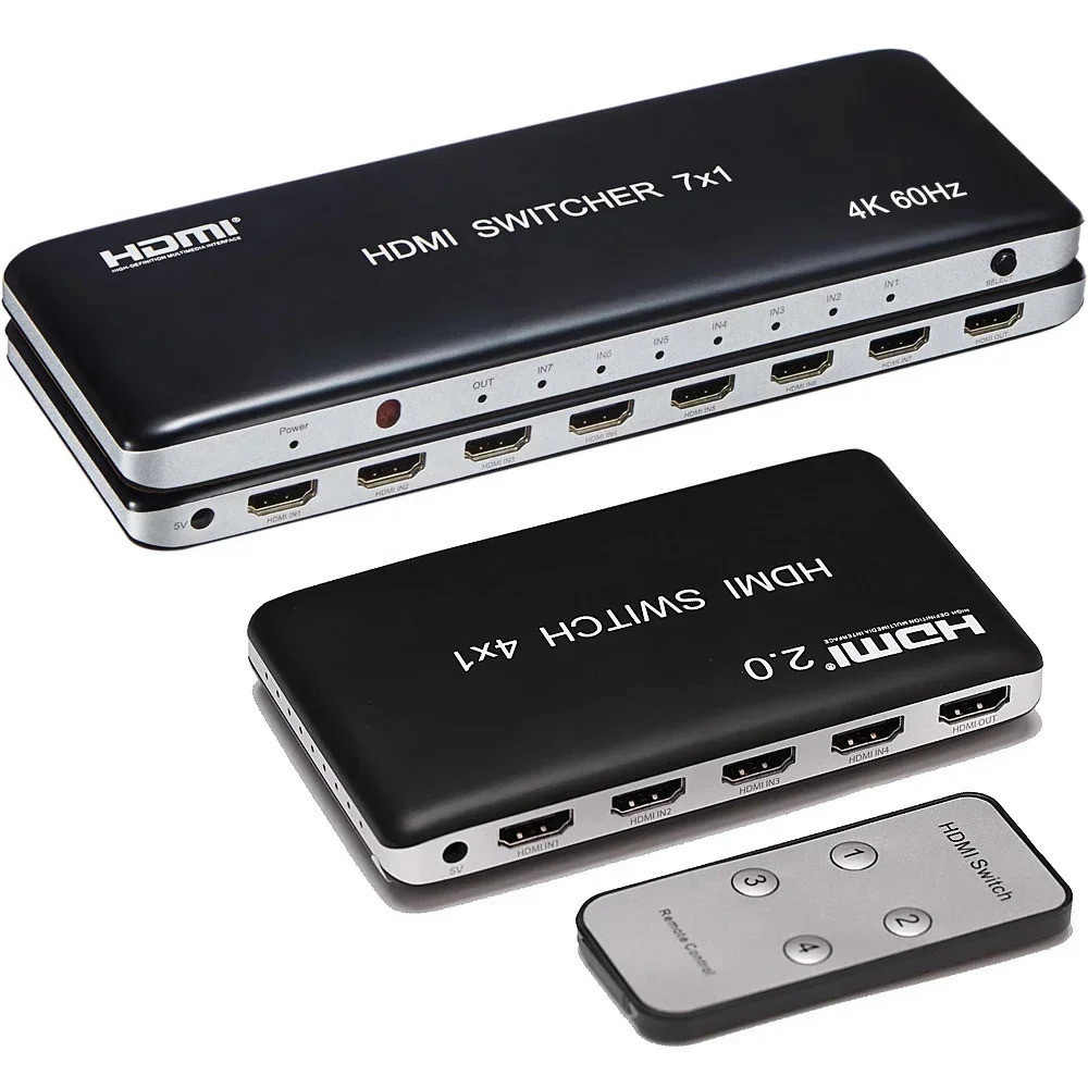 4k 60hz HDMI Switch 7x1 4x1 3x1 HDMI 2.0 Switcher Video Converter HDR 3D 3 4 7 In 1 Out สําหรับ PS4 PS5 DVD กล ้ อง PC To TV Monitor