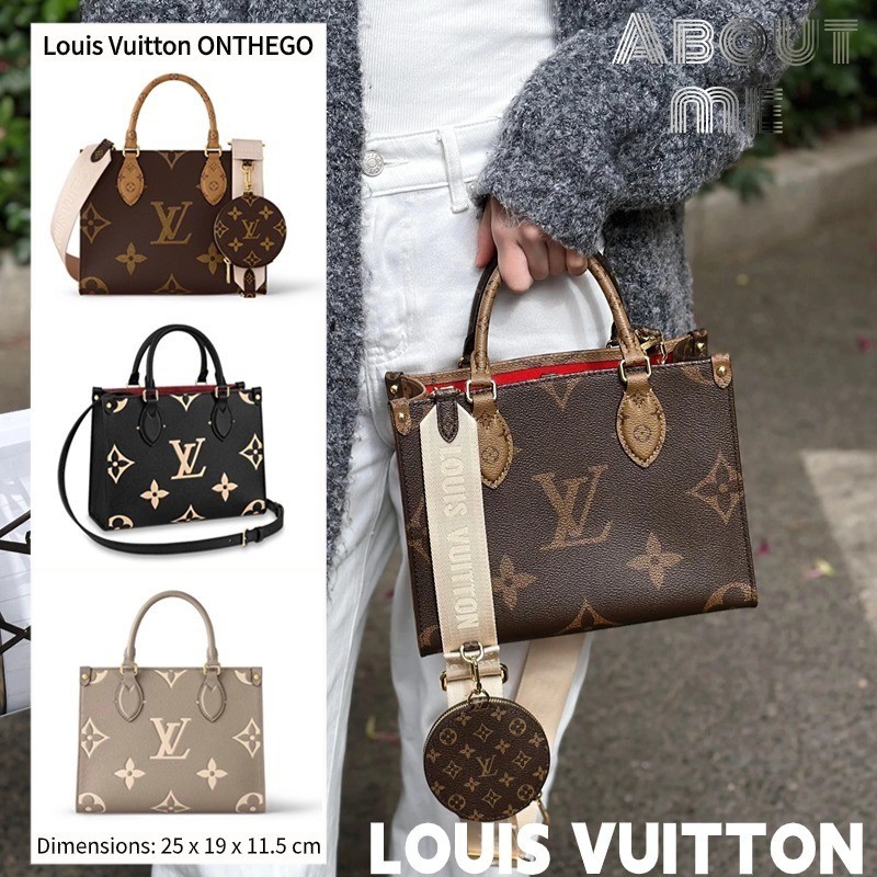 ♞,♘หลุยส์วิตตอง Louis Vuitton ONTHEGO กระเป๋าถือขนาดกลาง LV New Tote Bag Mini Size Ladies Messenger