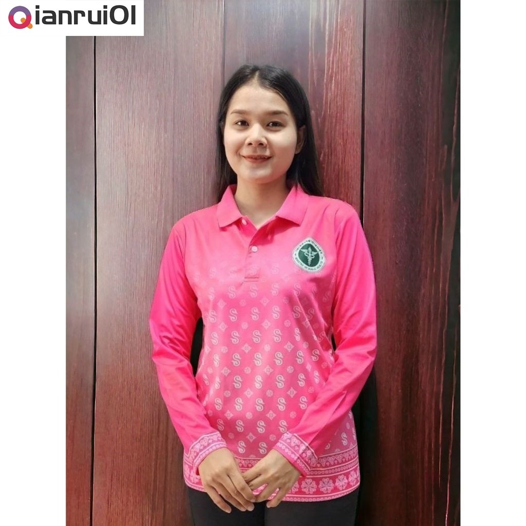 เสื้อ เสื้อโปโล สาธารณสุข พิมพ์ลายดอกรัก ดอกรัก ผ้าไมโครไดเทค แขนยาว