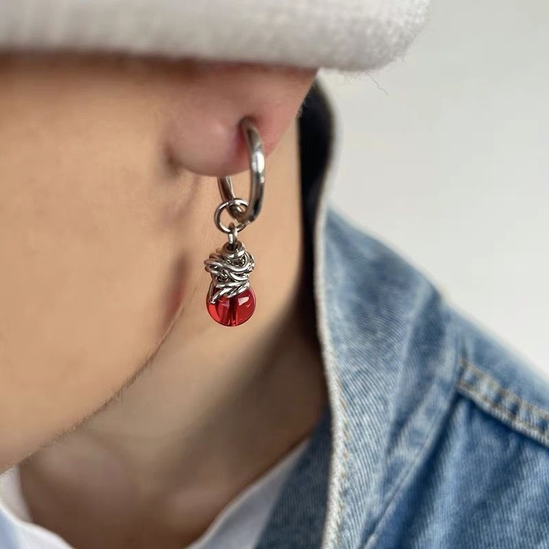 ♞,♘,♙New Chinese Style Red Bead Pendant Earrings, Ethnic Style Earrings, Ear Clips, No Pierced Ears