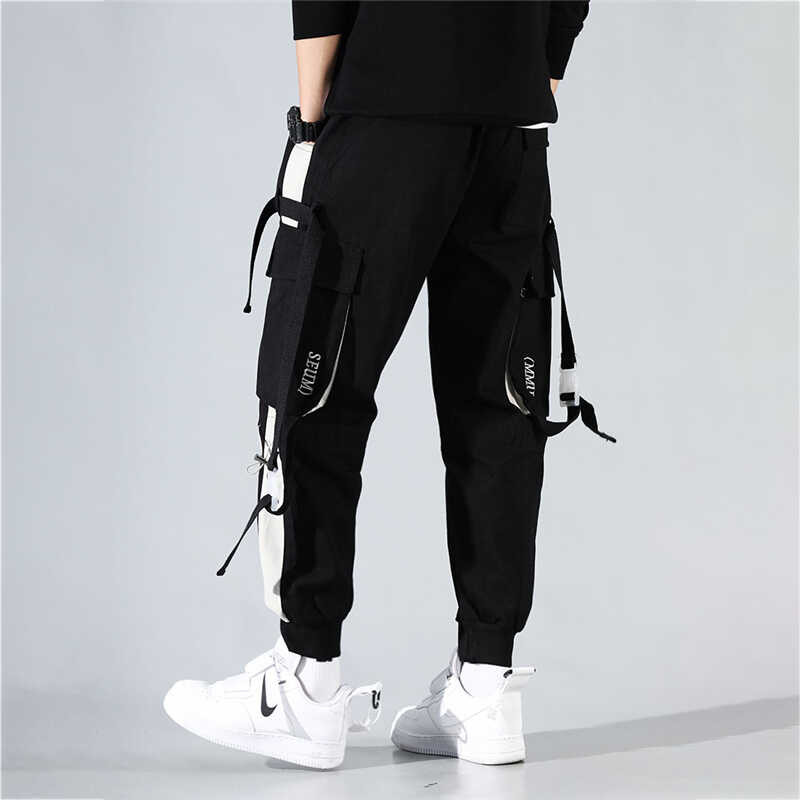 ❤️ Mens Cargoกางเกงhip Hopกระเป๋าjoggers Streetwearลำลองผู้ชายกาง