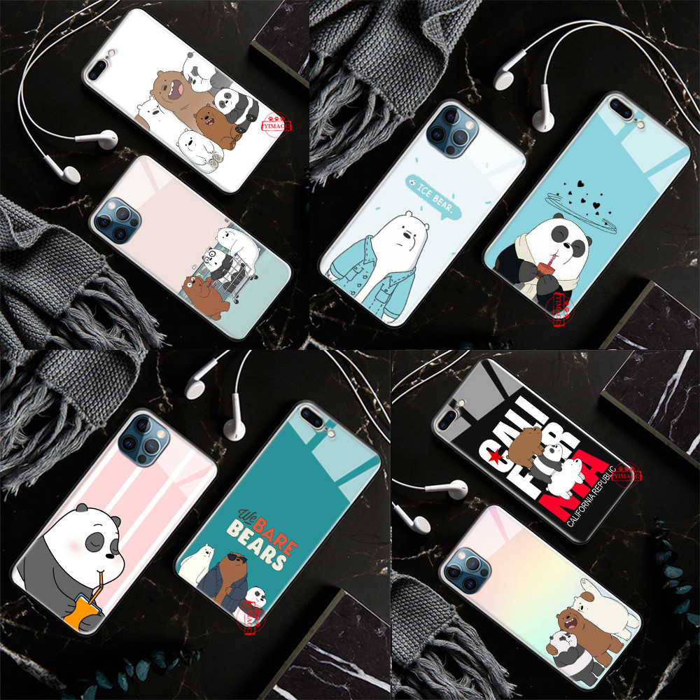 เคสโทรศัพท์มือถือกระจกนิรภัย ลายอนิเมะ We Bare Bears L269 สําหรับ iPhone 14 15 Pro Max