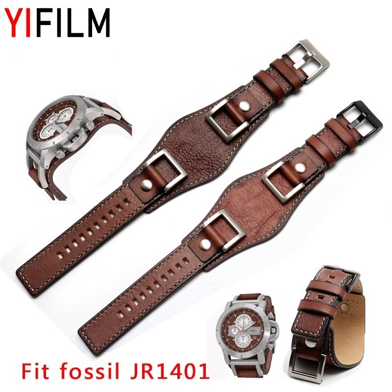 สายนาฬิกาข้อมือ สายหนังวัวแท้ 24 มม. กันน้ํา สีน้ําตาล สีดํา สําหรับผู้ชาย Fossil JR1156 JR1157