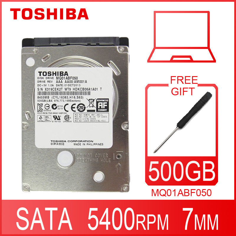 TOSHIBA แล็ปท็อปฮาร์ดดิสก์ไดรฟ์ 500GB 500G HDD ภายใน HD 2.5 "5400 RPM 8M แคช 7 มม.SATA 2 MQ01ABF050 
