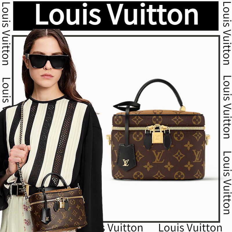 ♞หลุยส์วิตตอง  LouisVuitton/กระเป๋าเครื่องสำอางVuitton/กระเป๋าสายโซ่/ซิปคู่/ใหม่! !      ใหม่! !