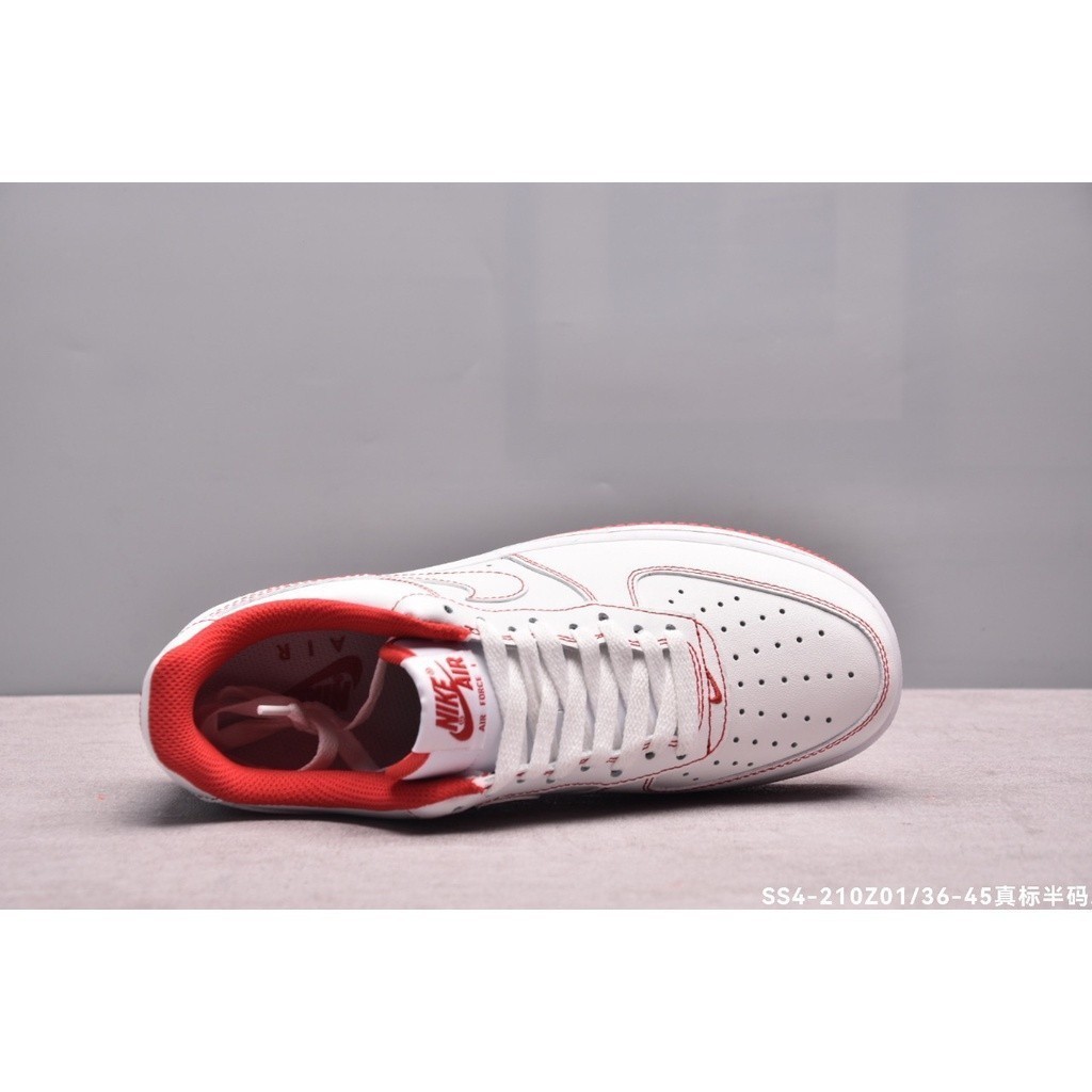 ♞,♘ขายร้อน Nike3388 Air Force 1 '07 ผู้ชายผู้หญิงผ้าใบเดินลำลองสีขาวสีแดง SFC0 รองเท้า sports