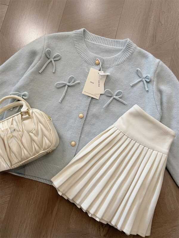 ❥ แฟชั่นหวานo-คอโบว์เสื้อแขนยาวผู้หญิง + Y2kเอวสูงruch