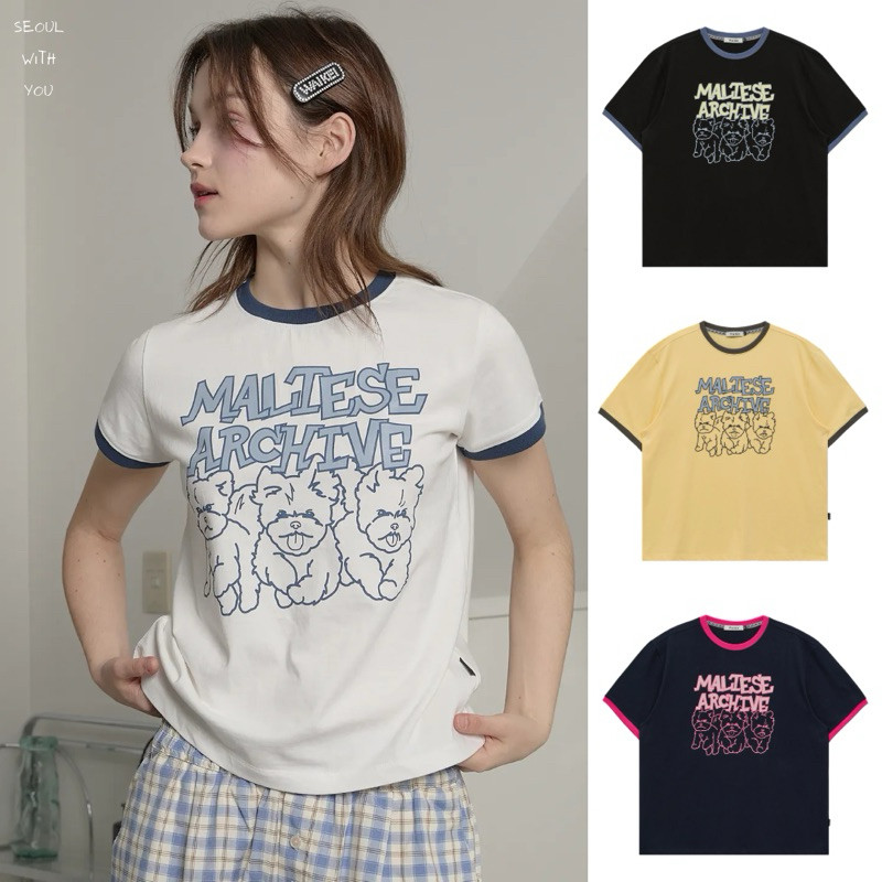 ♞,♘[PREORDER] Waikei Maltese Archive Line Graphic Ringer Short Sleeve T-shirt / 4 Colors KK