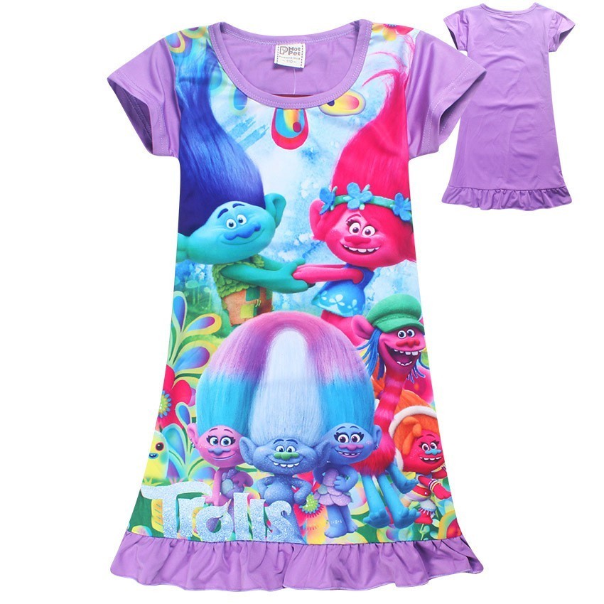 สาวน ่ ารัก Trolls Poppy Dress กระโปรงเด ็ กชุดปาร ์ ตี ้ สั ้ น Nightdress O-Line