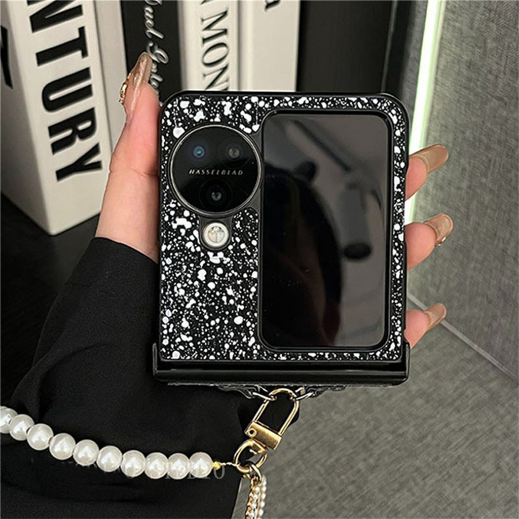 เกาหลีหรูหราความงาม Splash-ink เคสโทรศัพท์โบว์สร้อยข้อมือมุกสําหรับ OPPO ค้นหา N2 Flip N2Flip ค้นหา N3 Flip N3Flip ปกหลัง