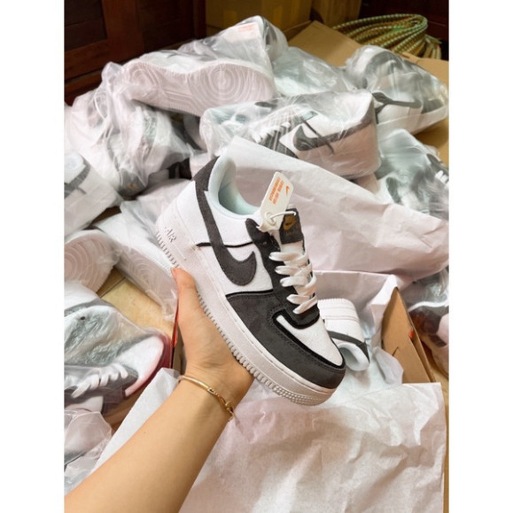 ♞,♘Suede Plush Shoes With Full Accessories Standard Version _ Nike Air Force 1 In Grey High Quality