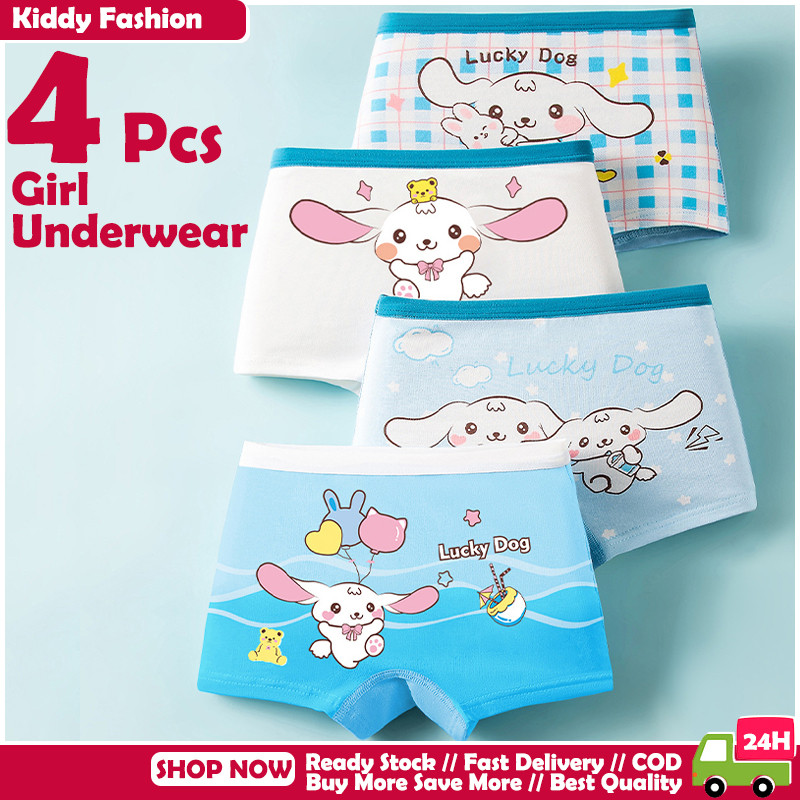 [COD] ชุดชั้นใน 4 ชิ้นสําหรับเด็กผู้หญิง 1-11 Yrs Old Girl Briefs Cotton Puppy Pettern กางเกงสําหรับ