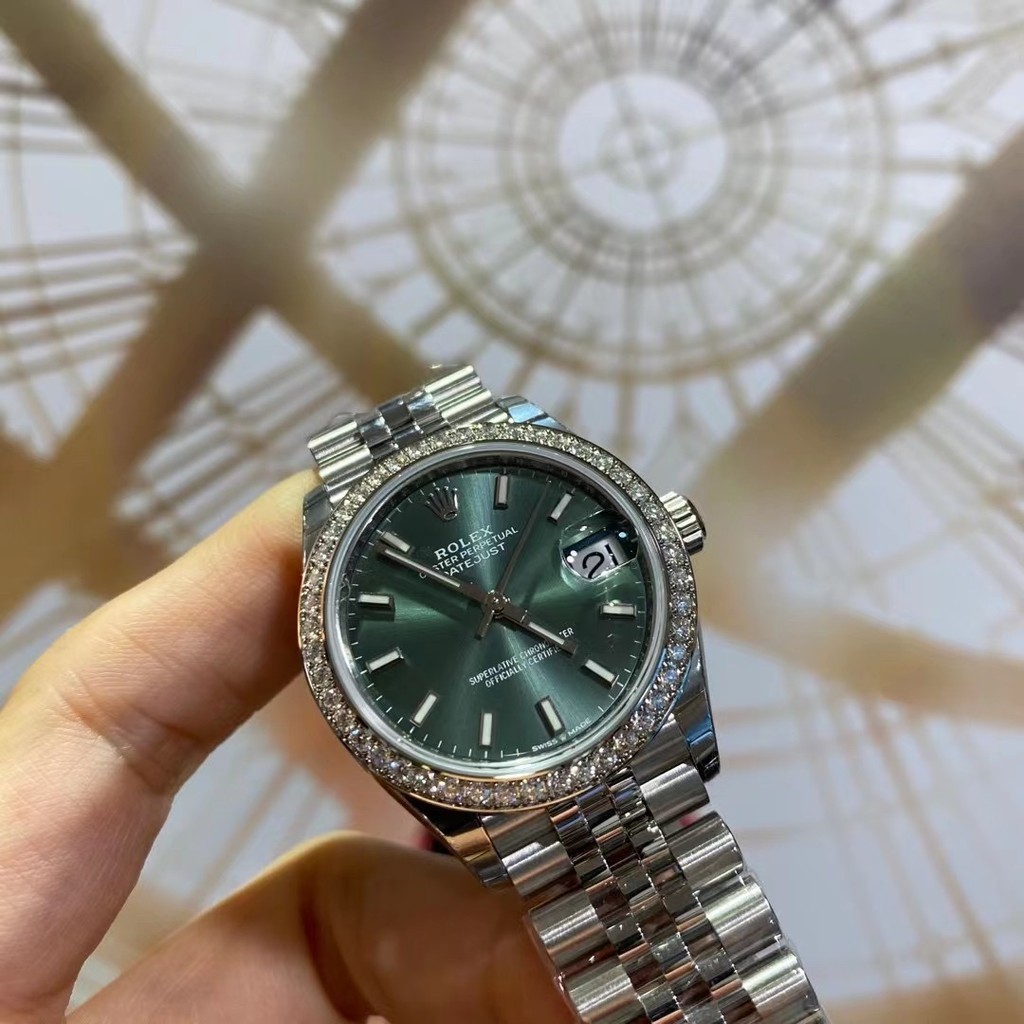 Rolex rotx Log Type 31mm Green Face Diamond Mechanical นาฬิกาผู้หญิง 278384ร.บ