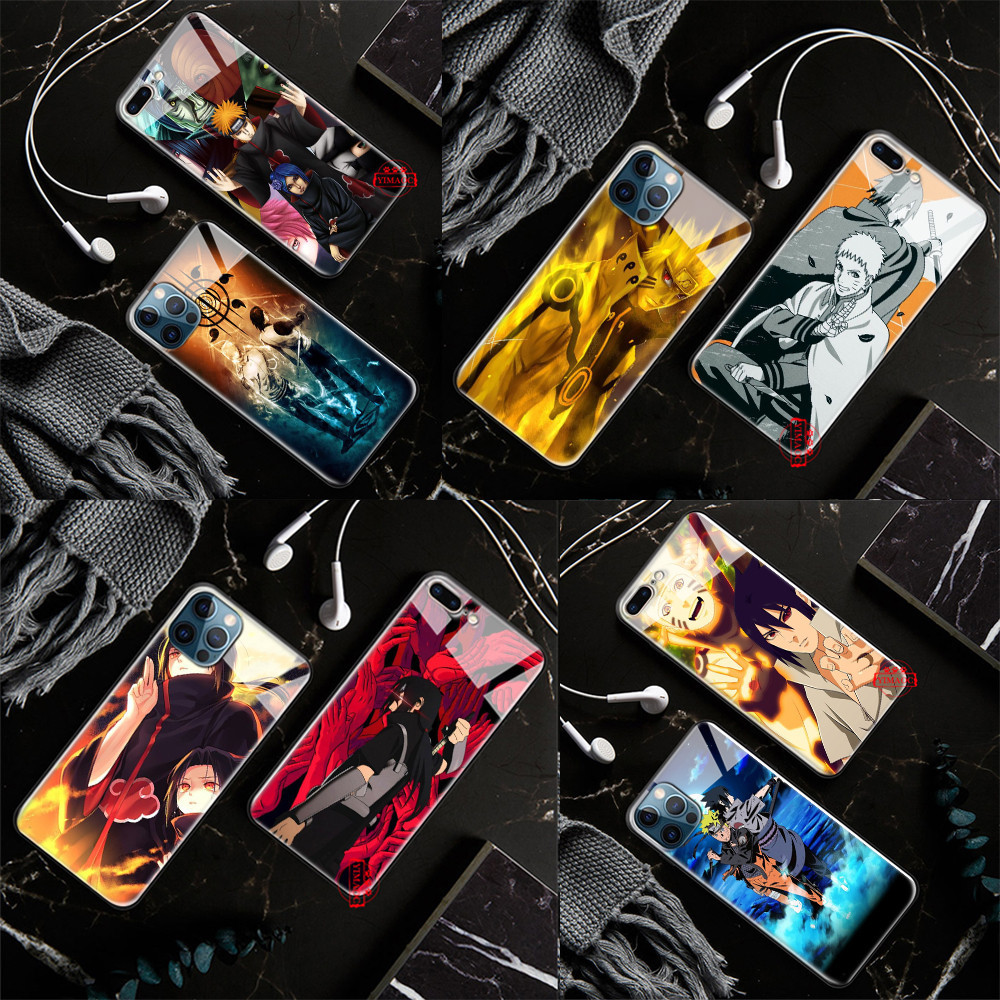 เคสโทรศัพท์มือถือกระจกนิรภัย ลายการ์ตูนนารูโตะ Akatsuki สําหรับ iPhone 14 15 Pro Max L54