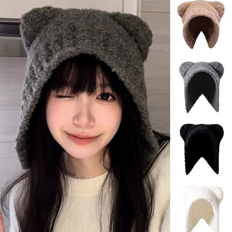 Y2K หมวก Beanie สําหรับผู้หญิงฤดูหนาวถักถักอบอุ่นถักหมวกป้องกันหู