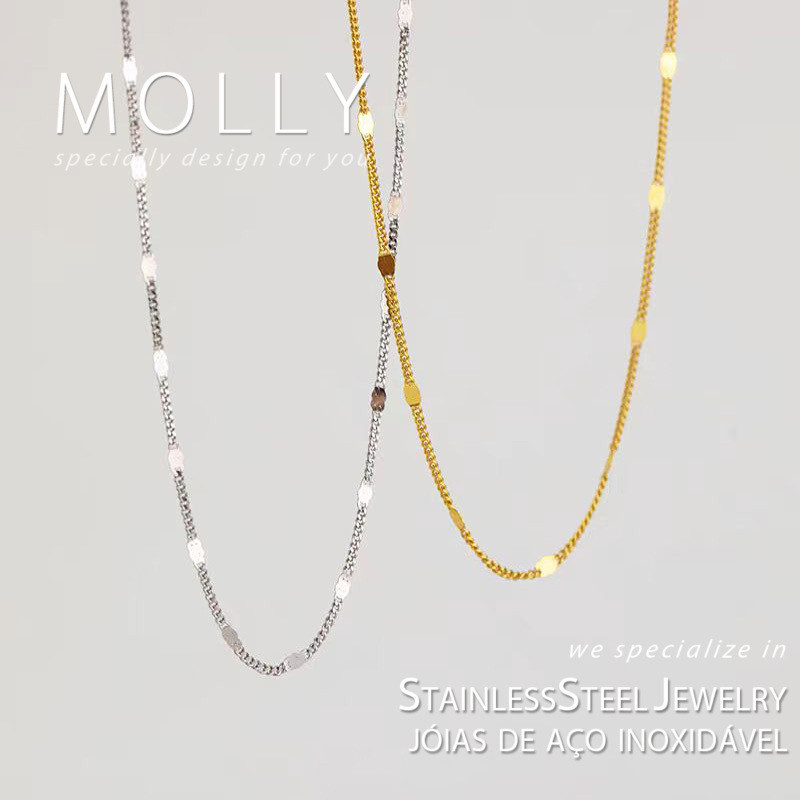 สแตนเลสสตีลสร้อยคอเลื่อมเงาสําหรับผู้หญิง Non Tarnish 18K Gold Plated Hypoallergenic Minimalist แฟชั่นเครื่องประดับ