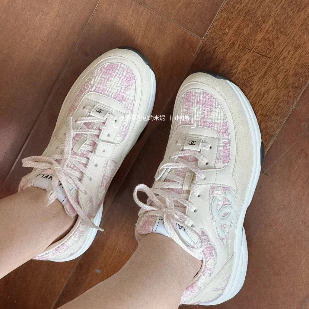[คุณภาพสูง] Ch @ el Chanel รองเท้าผ้าใบ รองเท้าวิ่ง พื้นหนา สีขาว 2024