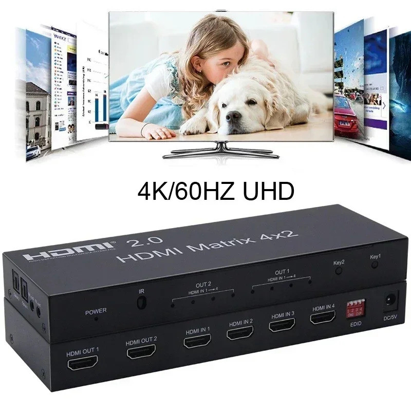 4K 60hz HDMI Matrix 4x2 Matrix Video Switch Splitter 1080p HDMI Matrix 2x2 4 in 2 Out สําหรับกล้อง D
