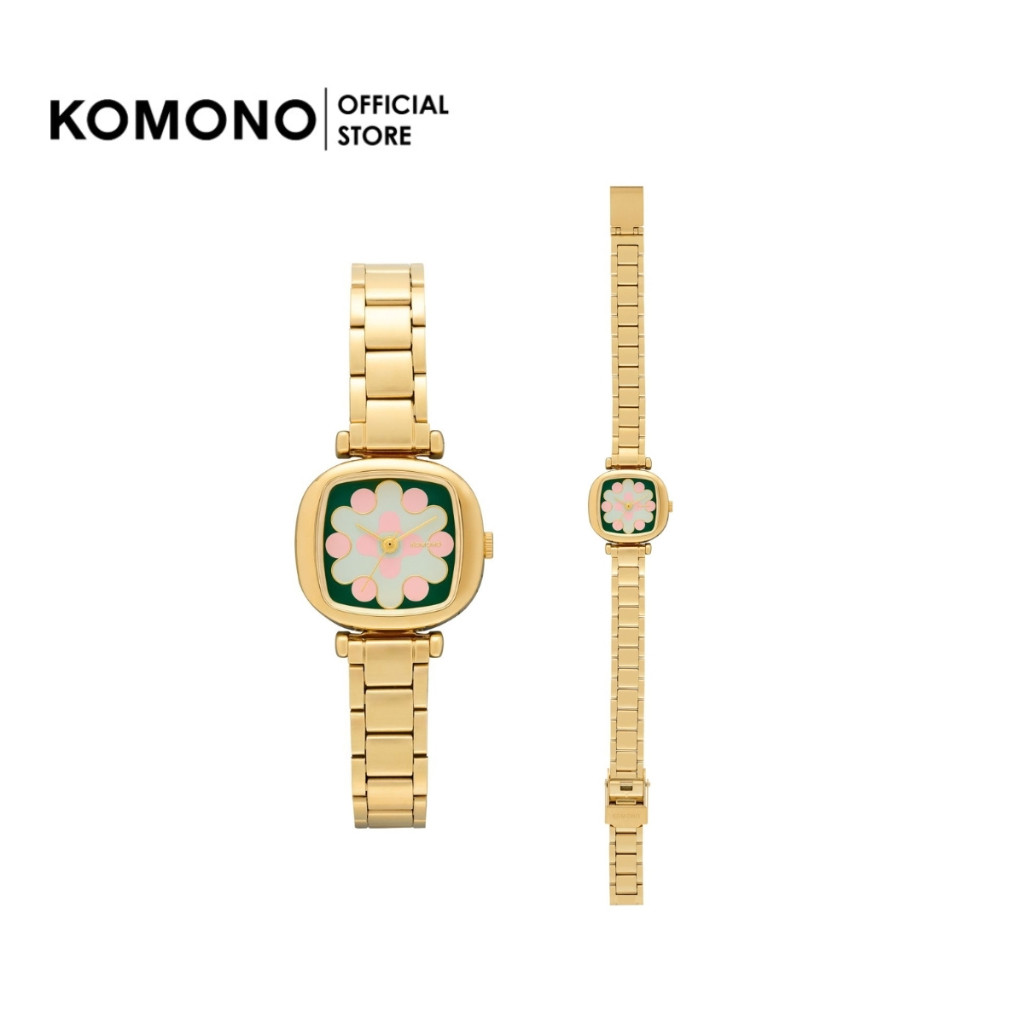 KOMONO Moneypenny Aurora Tire Gold Green Blush  นาฬิกาผู้หญิง โลหะ หน้าปัดสี่เหลี่ยมเล็ก นาฬิกาทำงา