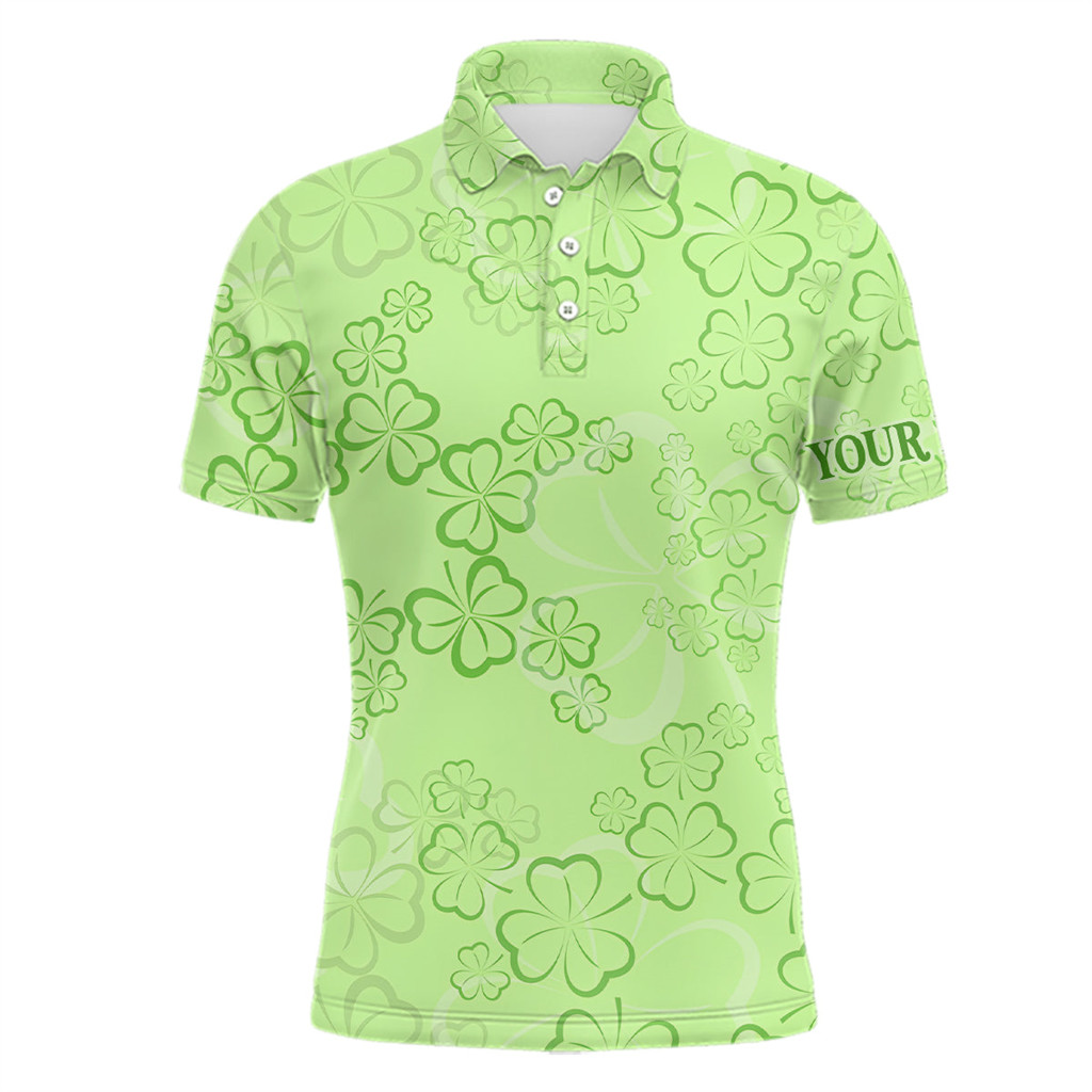 St Patrick Day Mens Golf Polo Shirts Shamrock Leaves Golf Shirts For Men