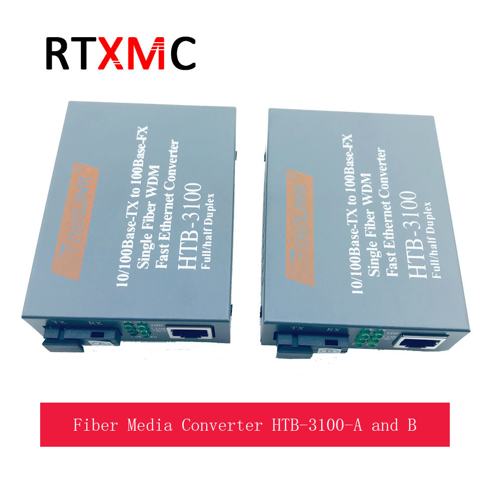 2 คู ่ HTB-3100 Optical Fiber Media Converter Fiber Transceiver ตัวแปลงไฟเบอร ์ เดี ่ ยว 25km SC 10/100M Singlemode Single Fiber