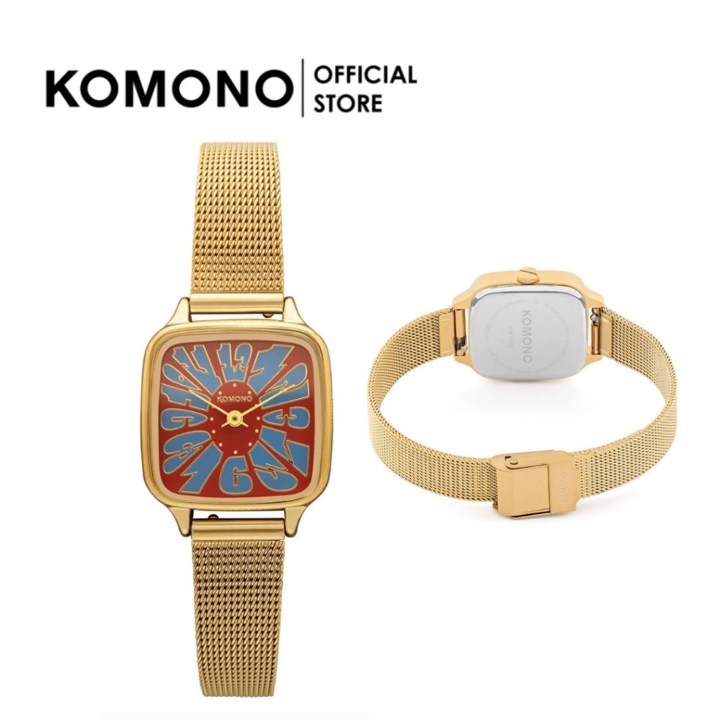 KOMONO Kate Flower Royale Gold Maroon Blue นาฬิกาผู้หญิง โลหะ หน้าปัดสี่เหลี่ยม นาฬิกาทำงาน/แฟชั่น