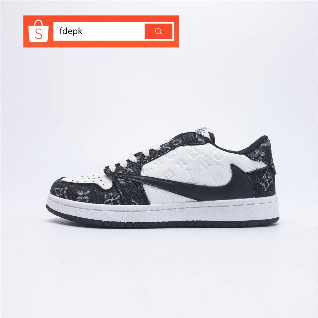 100% Original Nike Air Jordan 1 Low OG x Louis Vuitton Black White Sneakers Shoes for men