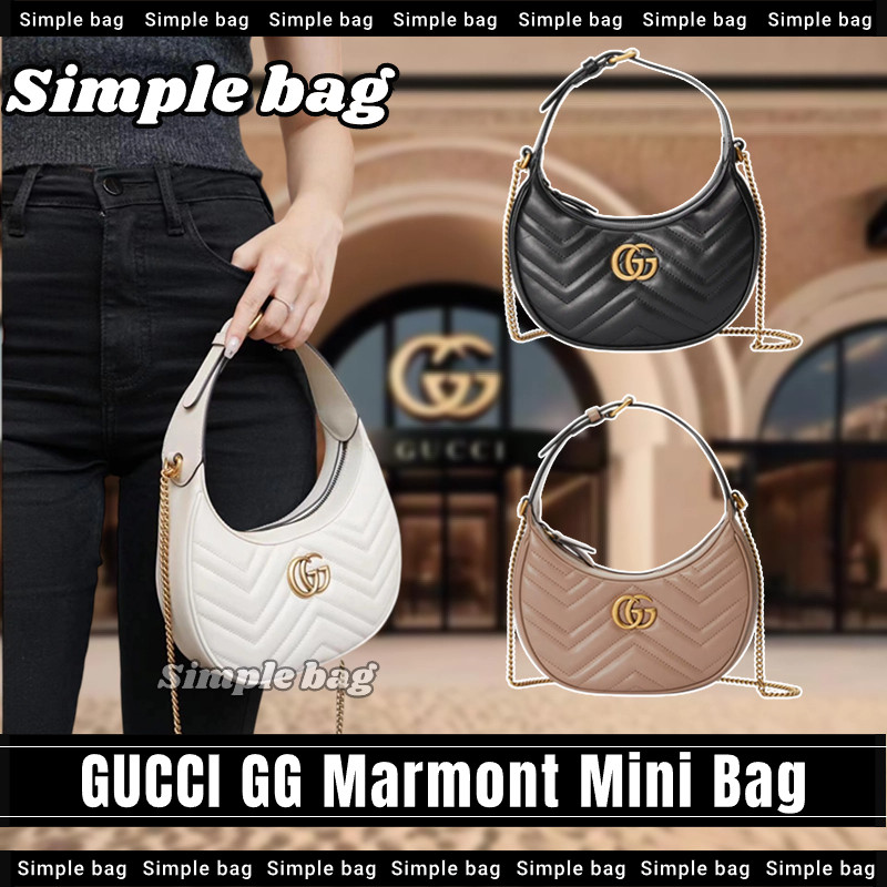 กุชชี่GUCCI GG Marmont Half-Moon-Shaped Mini Bag กระเป๋าสะพายเดี่ยว #Simple bag