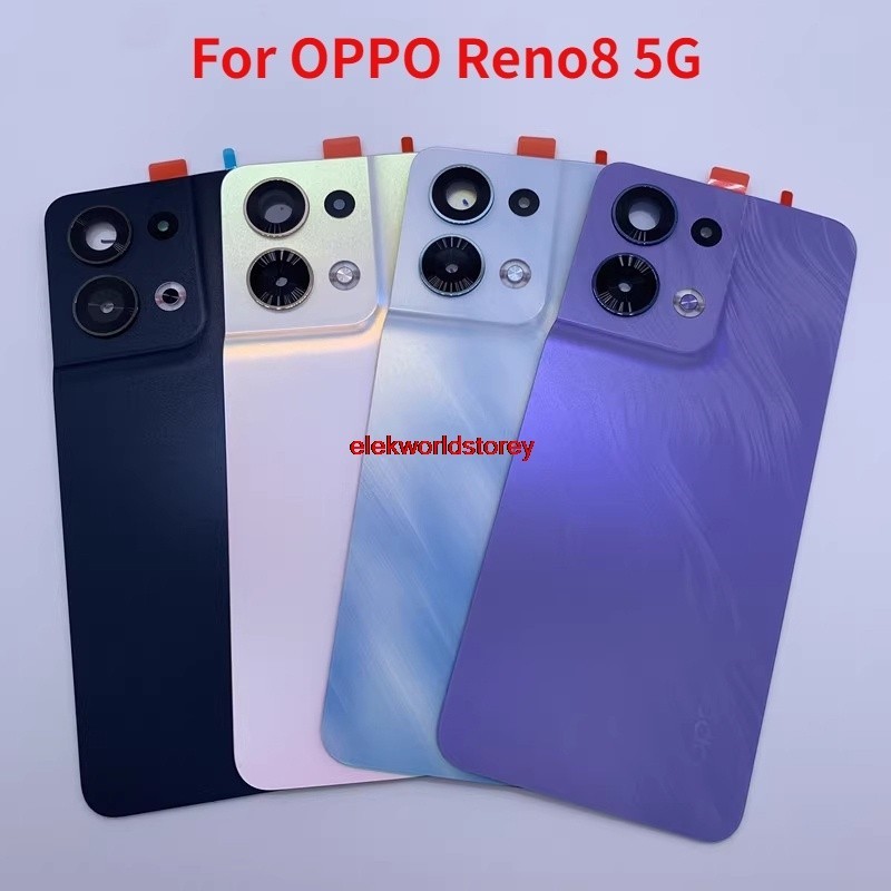 Elemy-ปกหลังสําหรับ OPPO Reno 8 5G CPH2359 แบตเตอรี่ + กรอบกลางด้านหลังประตูกรณีพร้อมเลนส์กล้อง + ด้านข้าง