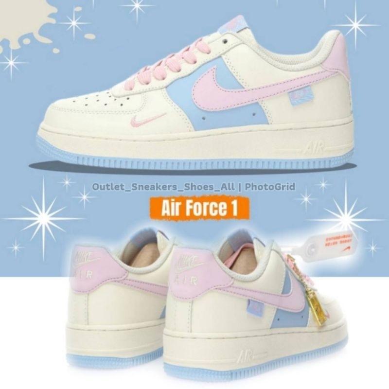 ♞,♘รองเท้า Nike Air Force 1 Low QS "Sail White/Blue/Pink Swoosh" Women [ ของแท้ พร้อมส่งฟรี ] vfd