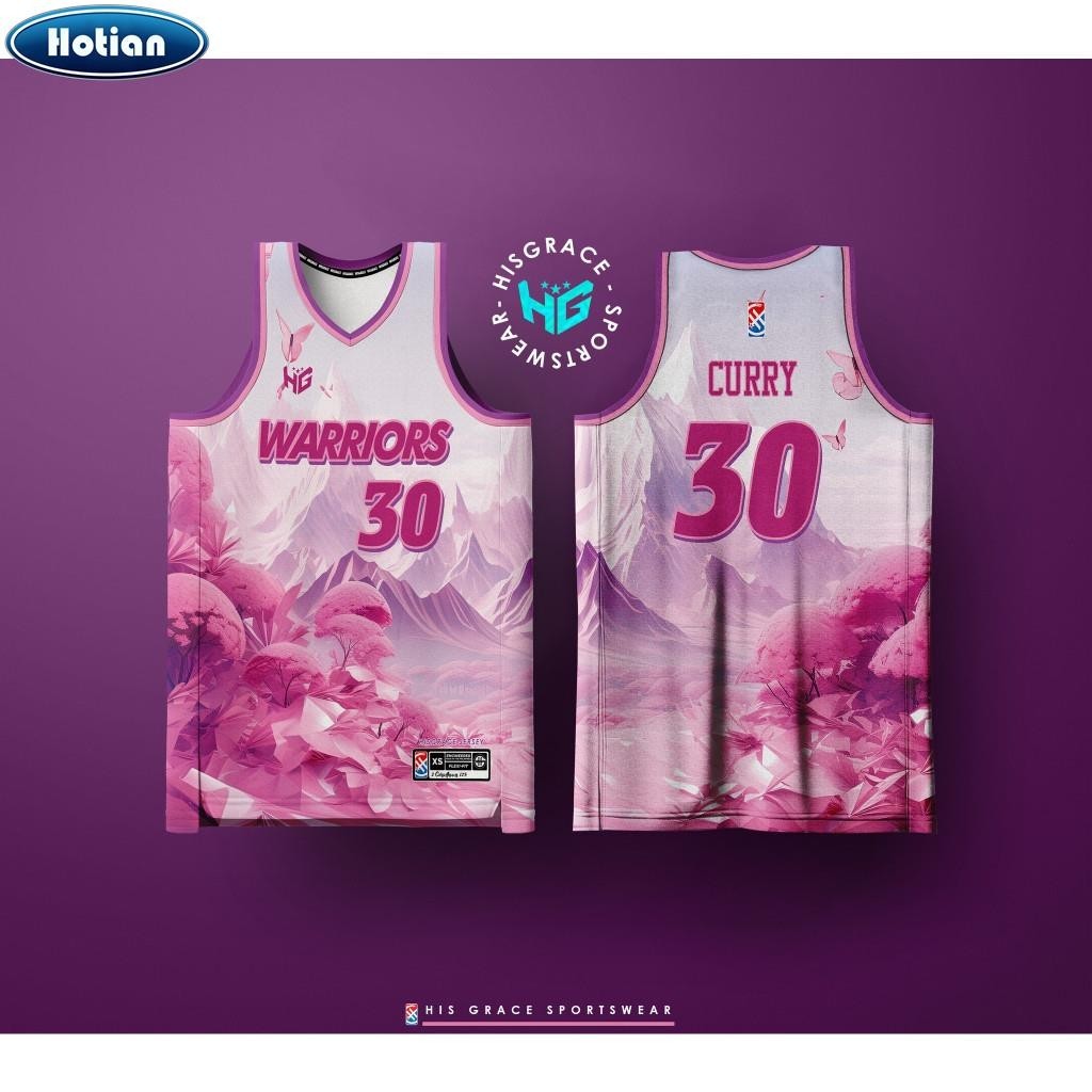 ออกแบบใหม่ 2024 ฟรี CUSTOMIZE OF NAME และ NUMBER BASKETBALL CONCEPT JERSEY WARRIORS PINK BLOSSOM FUL