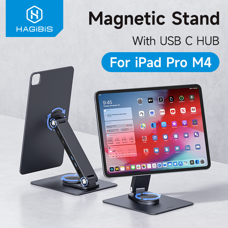 Hagibis ขาตั้งแม่เหล็กสําหรับ iPad Pro M4 2024 11 นิ้ว 13 นิ้วพร้อม Hub แท็บเล็ต Docking Station 360