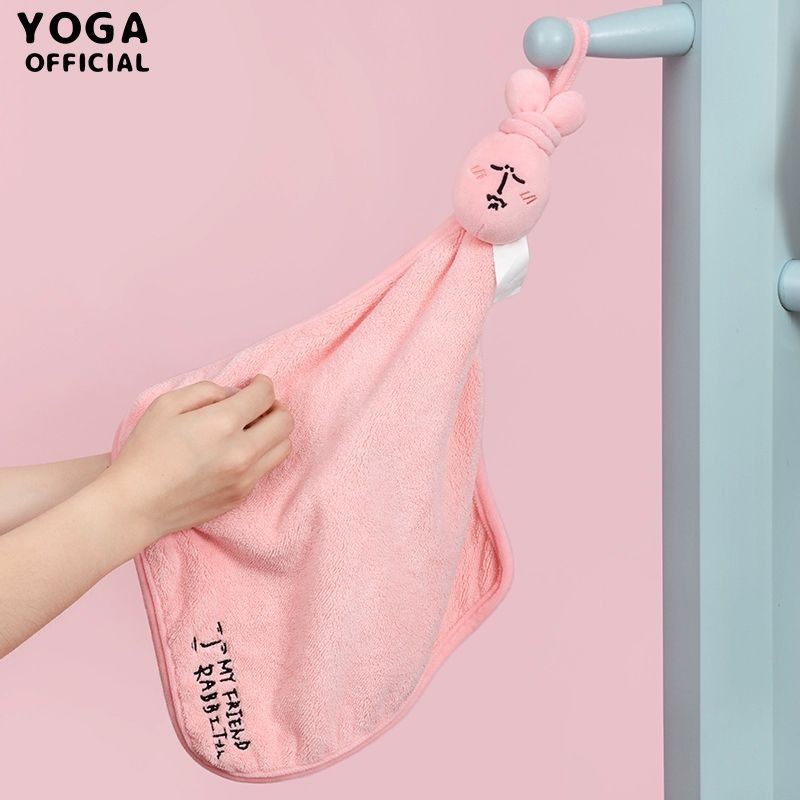 ♞,♘,♙กระต่ายสีชมพู MyFriend Home Hangable ตกแต่งผ้าเช็ดมือน่ารักการ์ตูนตลก Quick-Drying ผ้าเช็ดตัวผ