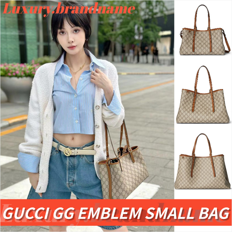 กุชชี่ GUCCI GG Emblem series กระเป๋าโท้ทใบเล็ก Shopping bag กระเป๋ารักแร้ กระเป๋าสะพายไหล่