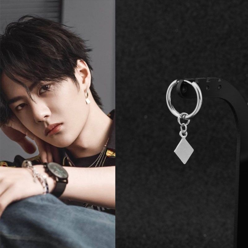 ♞,♘Wang Yibo's Same Style Earrings, Trendy Simple Small Square Earrings, Personalized Non-pierced E